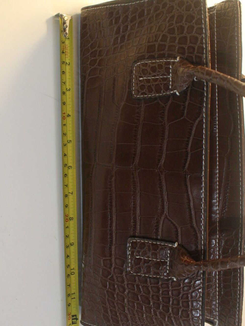 Tommy Hilfiger Brown Croc-Embossed Structured Satchel